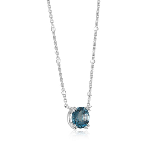 Round London Blue Topaz Necklace, Sterling Silver