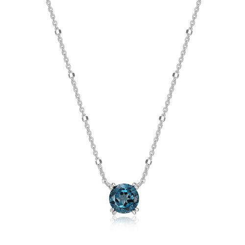 Round London Blue Topaz Necklace, Sterling Silver