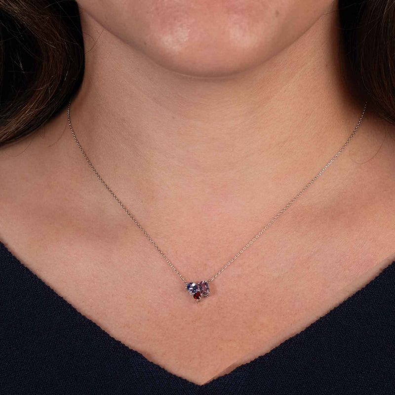 Multi Gemstone Cluster Necklace, Sterling Silver