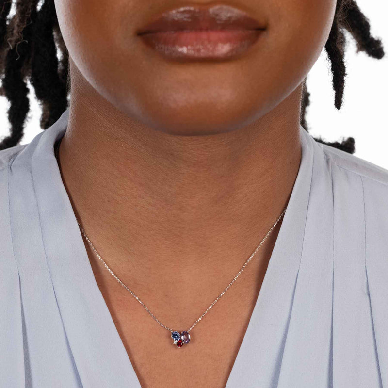 Multi Gemstone Cluster Necklace with Diamond Accent, Sterling Silver