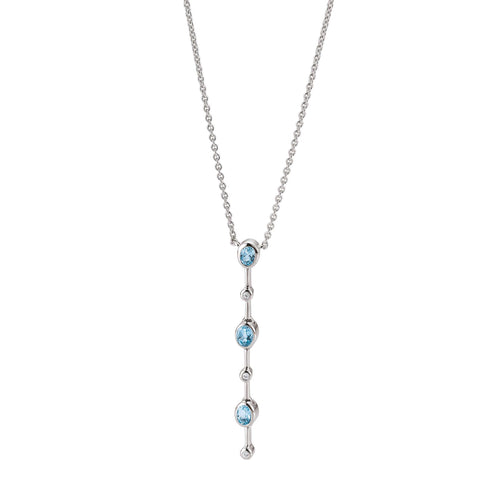 Blue Topaz and White Sapphire Drop Necklace, Sterling Silver