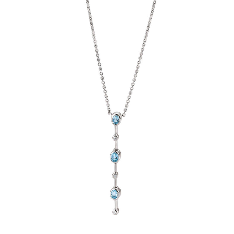 Blue Topaz and White Sapphire Drop Necklace, Sterling Silver