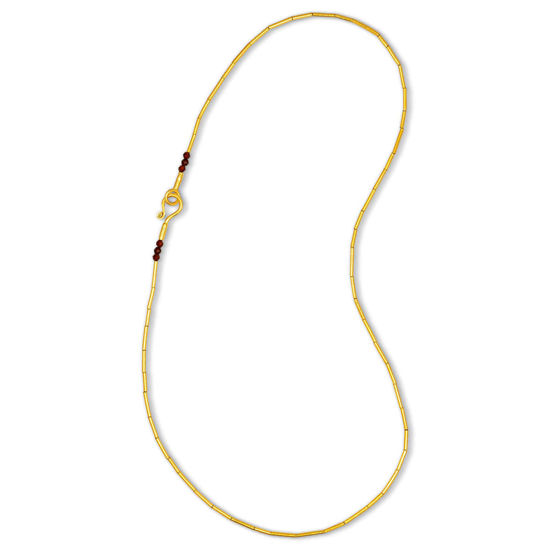 Gold Plated Tubular Links Necklace with Garnet, Sterling Silver and 24K Gold
