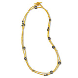 Gold Plated Tubular Links and Bead Necklace, Sterling Silver and 24K Gold
