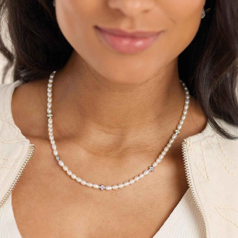 Blossom Flyte Honey Flower Pearl Station Necklace, Sterling Silver