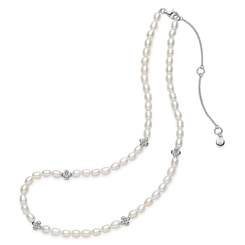 Blossom Flyte Honey Flower Pearl Station Necklace, Sterling Silver