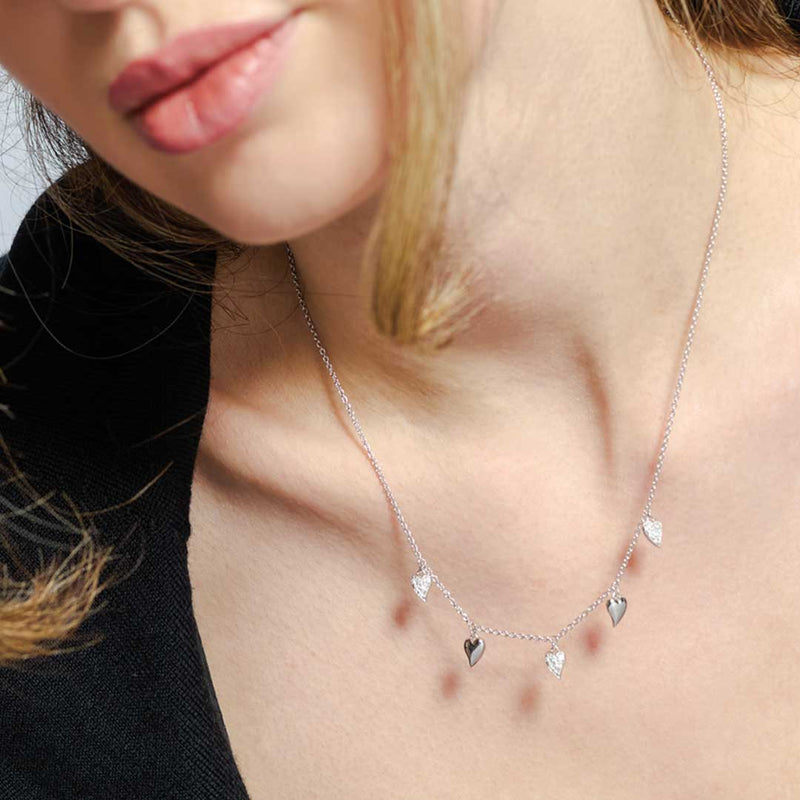 CZ Heart Drop Necklace, Sterling Silver