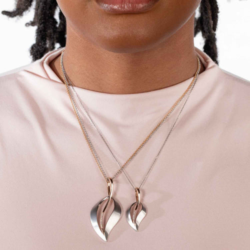 Modern Leaf Pendant, Sterling Silver with Rose Gold Detail