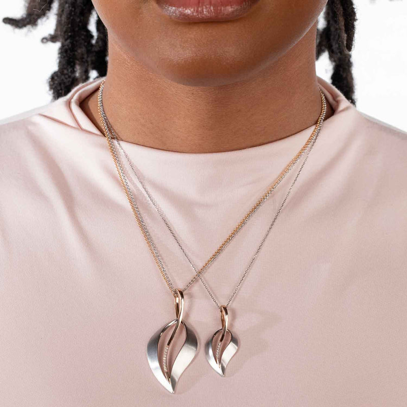 Modern Leaf Pendant, Sterling Silver with Rose Gold Detail