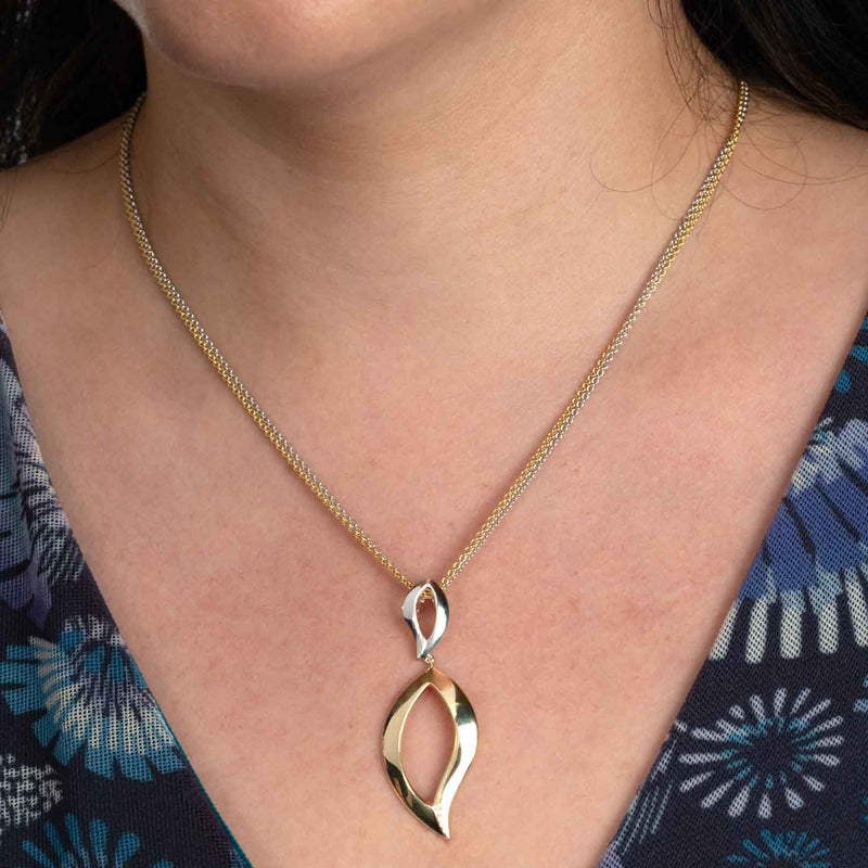 Open Leaf Pendant with White Sapphire Accent, Sterling and Yellow Gold Vermeil