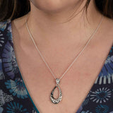 Black Shell Open Pear Shape Pendant, Sterling Silver