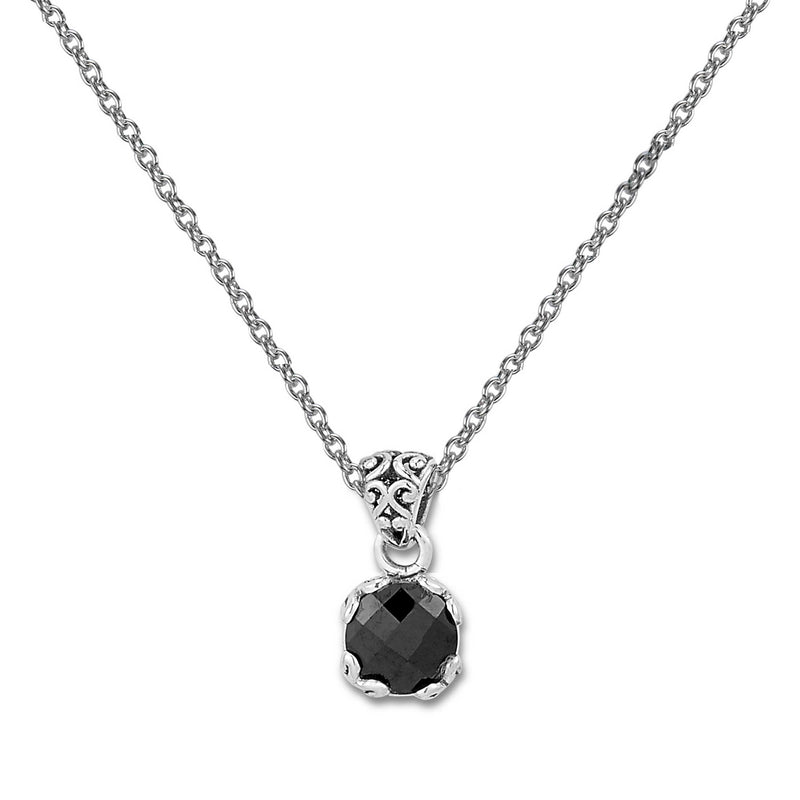 Round Black Spinel Pendant, Sterling Silver