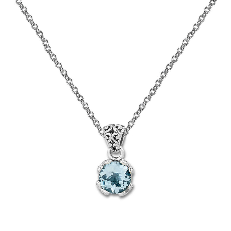 Round Blue Topaz Pendant, Sterling Silver