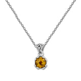 Round Citrine Pendant, Sterling Silver