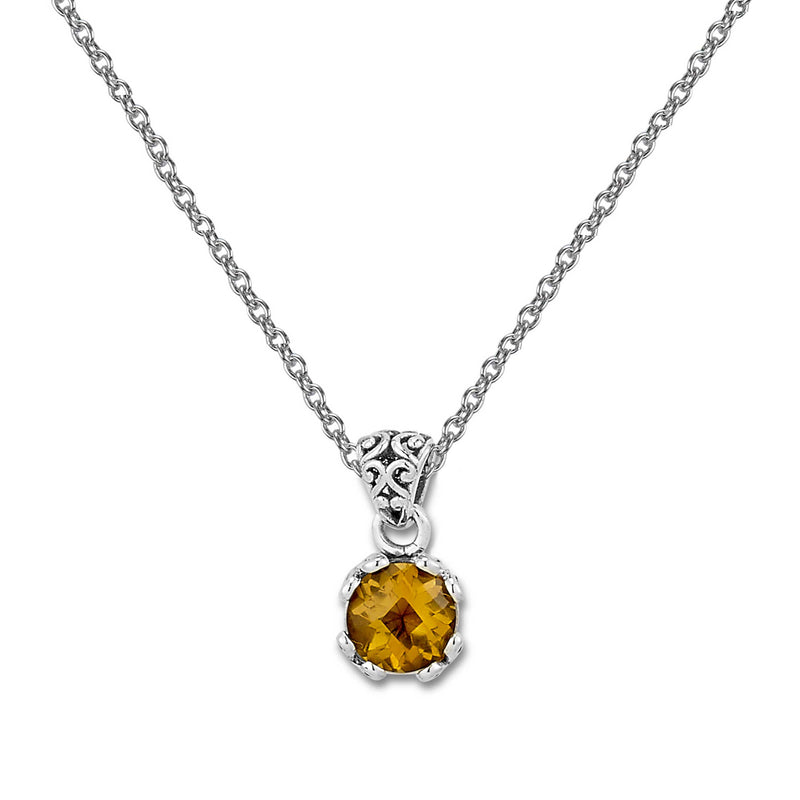 Round Citrine Pendant, Sterling Silver