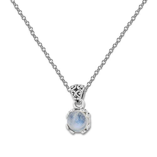 Round Rainbow Moonstone Pendant, Sterling Silver