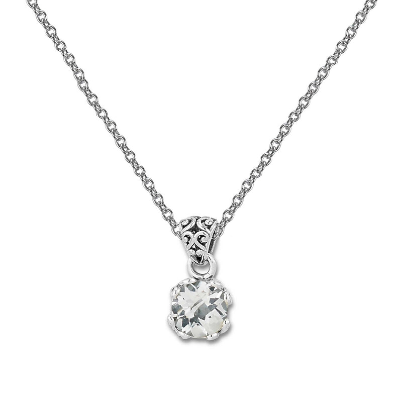 Round White Topaz Pendant, Sterling Silver