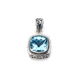 Blue Topaz Pendant in Heavy Balinese Sterling Silver