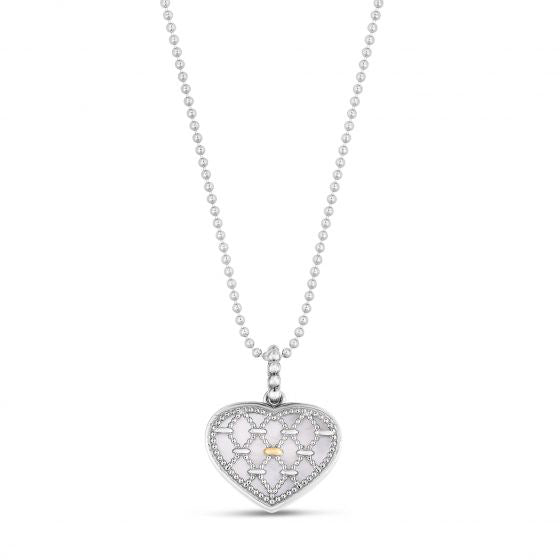Popcorn Heart Pendant on Bead Chain, Sterling Silver