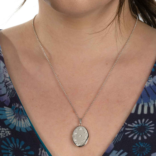 Oval Locket with Diamond Accent, Sterling Silver