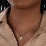 Heart Lock on Paperclip Necklace, Gold Plated