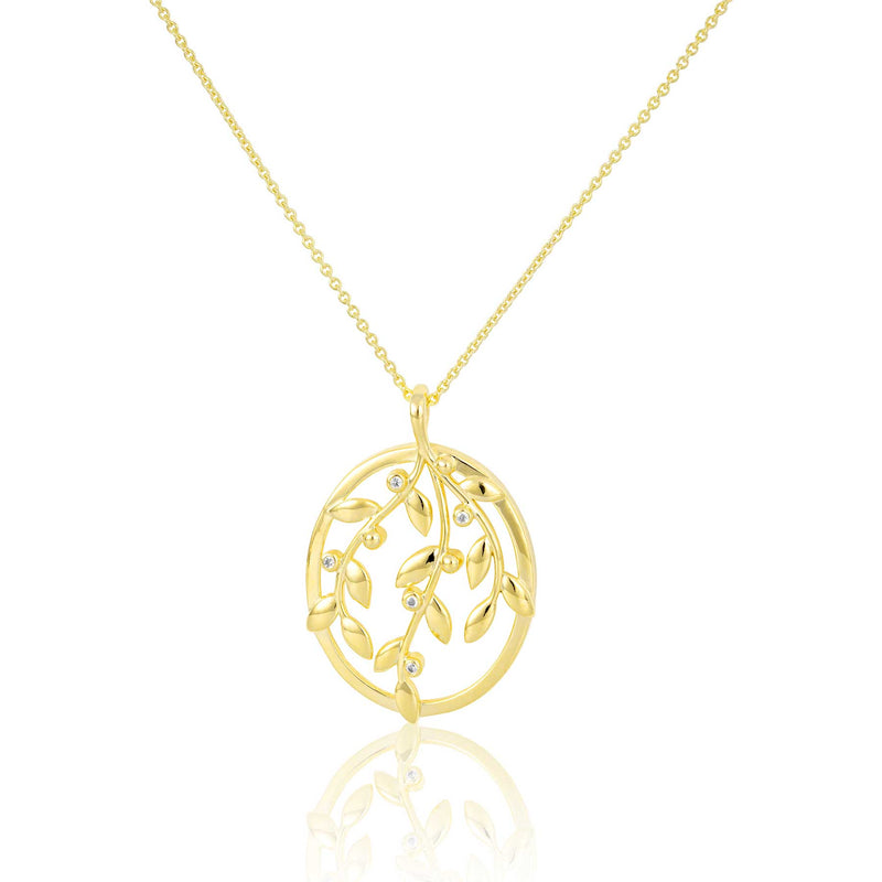 Leaf Motif Open Design Pendant, Yellow Gold Plated Silver