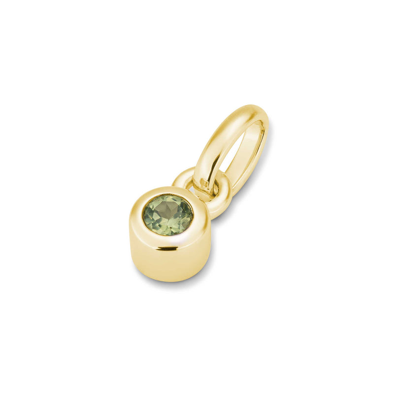 Bezel Set Peridot Charm, Yellow Gold Plated Silver