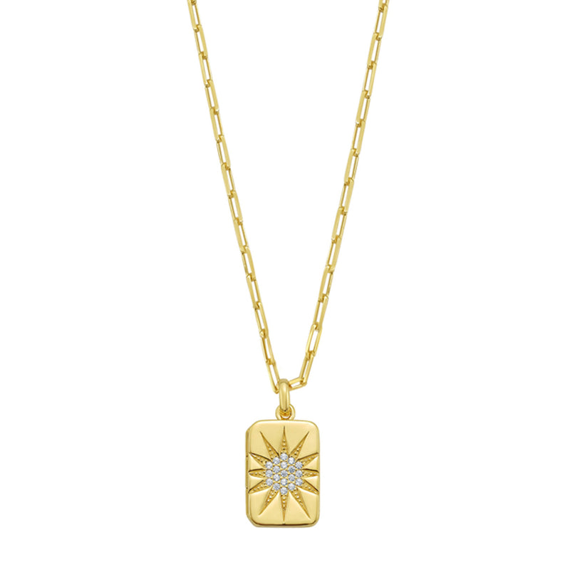 CZ Starburst Tag Pendant, Yellow Gold Plated