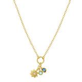 Triple Charm Necklace, Yellow Gold Plated