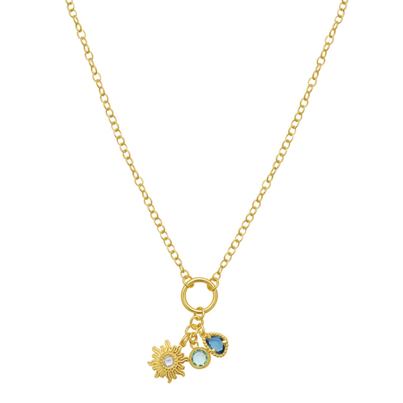 Triple Charm Necklace, Yellow Gold Plated