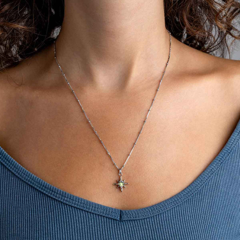 Peridot Starburst Pendant, Sterling Silver