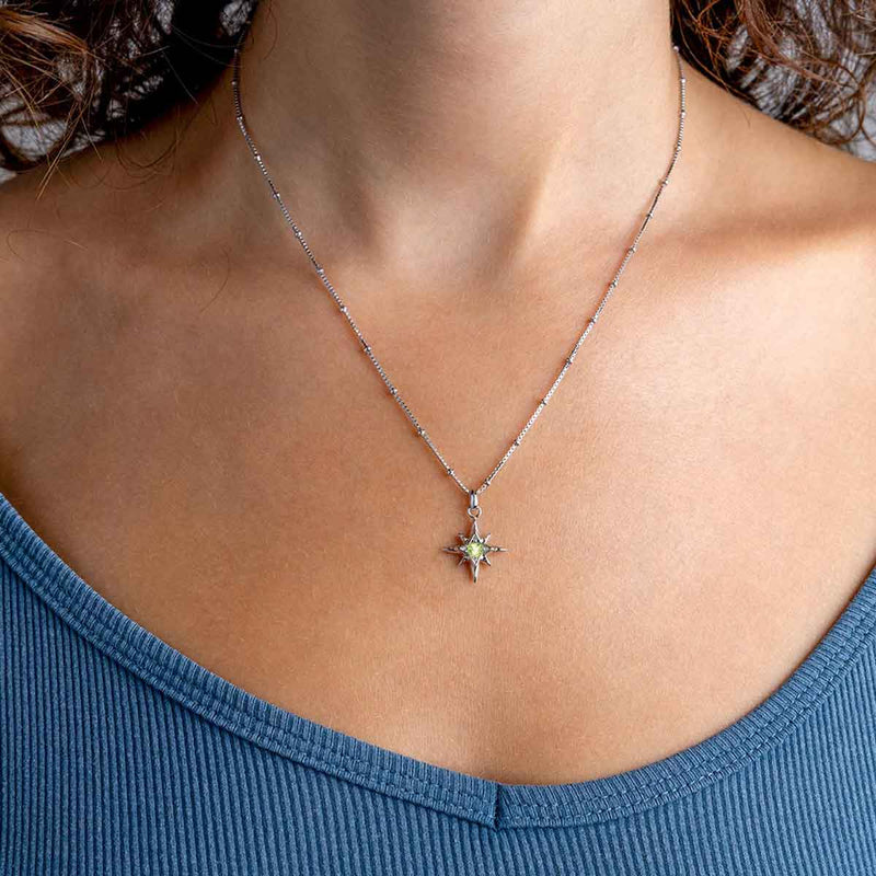 Peridot Starburst Pendant, Sterling Silver