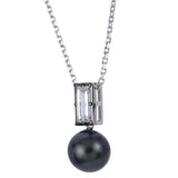 Tahitian Pearl And Synthetic Diamond Necklace, Sterling Silver