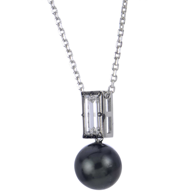 Tahitian Pearl And Synthetic Diamond Necklace, Sterling Silver