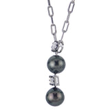 Tahitian Pearls and Blackened Sterling wiht Synthetic Diamonds
