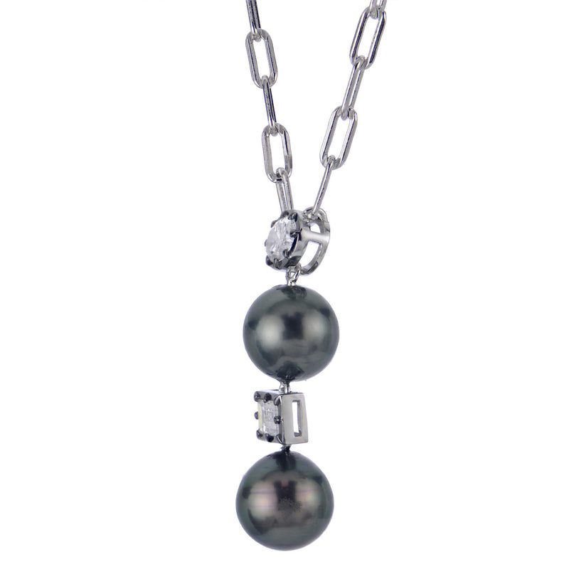 Tahitian Pearls and Blackened Sterling wiht Synthetic Diamonds