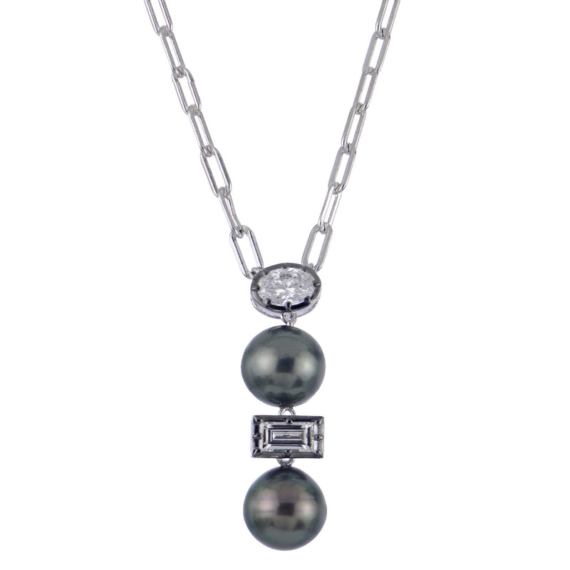 Tahitian Pearls and Blackened Sterling with Synthetic Diamonds