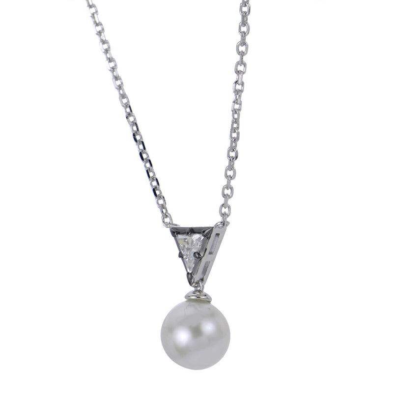 Freshwater Pearl and Synthetic Diamond Necklace, Sterling Silver