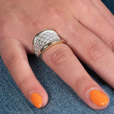 Wide Weave Band Ring, Sterling Silver with Yellow Gold Plating
