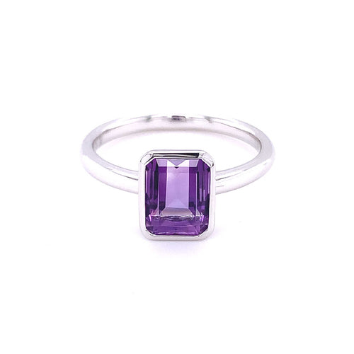 Rectangular Amethyst Ring, Sterling Silver