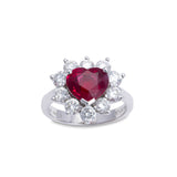Pre-Owned Ruby and Diamond Heart Ring, 18K White Gold