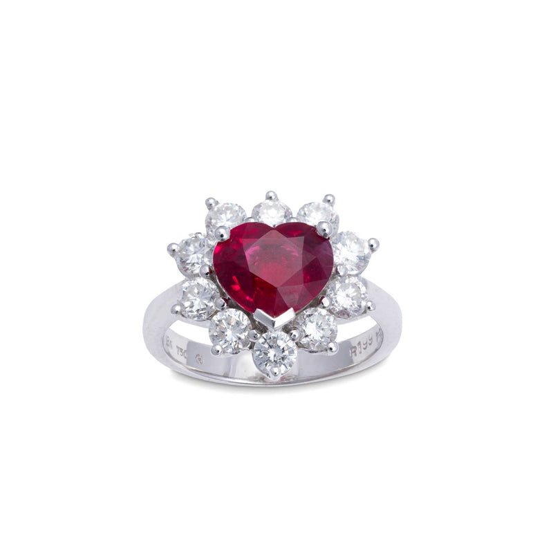Pre-Owned Ruby and Diamond Heart Ring, 18K White Gold