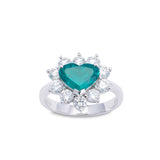 Pre-Owned Emerald and Diamond Heart Ring, 18K White Gold