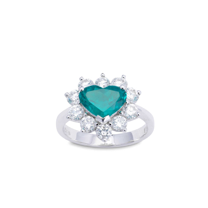 Pre-Owned Emerald and Diamond Heart Ring, 18K White Gold