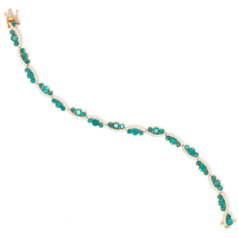 Pre-Owned Emerald and Diamond Bracelet, 18K Yellow Gold