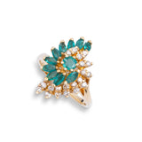 Pre-Owned Emerald and Diamond Swirl Ring, 14K Yellow Gold