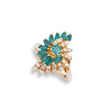 Pre-Owned Emerald and Diamond Swirl Ring, 14K Yellow Gold