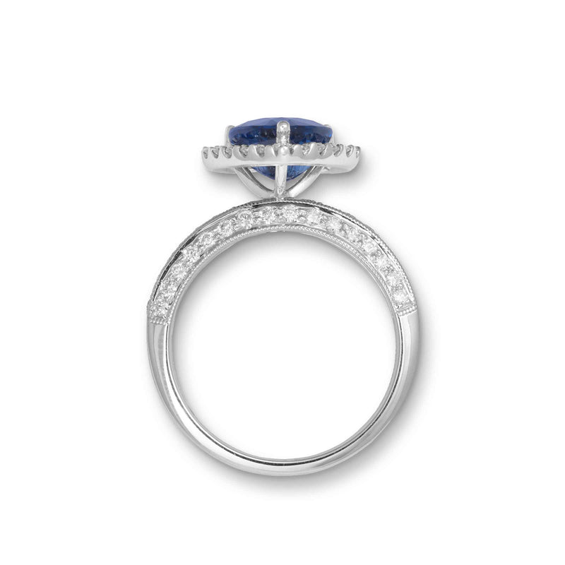 Pre-Owned Sapphire and Diamond Halo Heart Ring, 18K White Gold