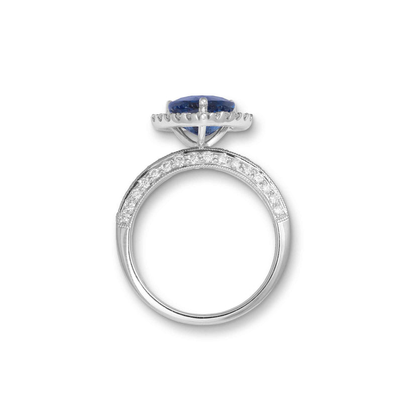 Pre-Owned Sapphire and Diamond Halo Heart Ring, 18K White Gold