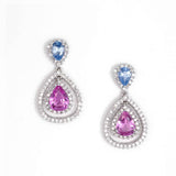 Pre-Owned Pink and Blue Sapphire and Diamond Earrings, 18K White Gold